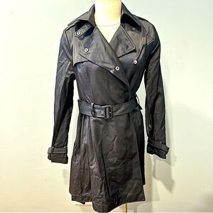 Simply Vera by Vera Wang Black Belted Double Breasted Flare Skirt Trench Coat M
